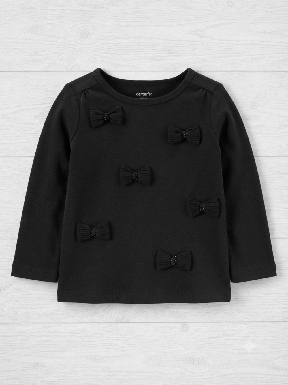 Carter's Black Long-Sleeve Top with Bow Appliqués